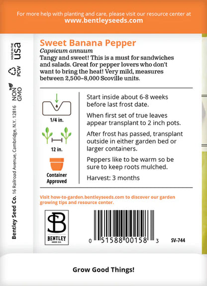 Sweet Banana Pepper Seed Packets