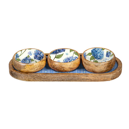 VivaStyle 3-Section Wood Server with Bowls