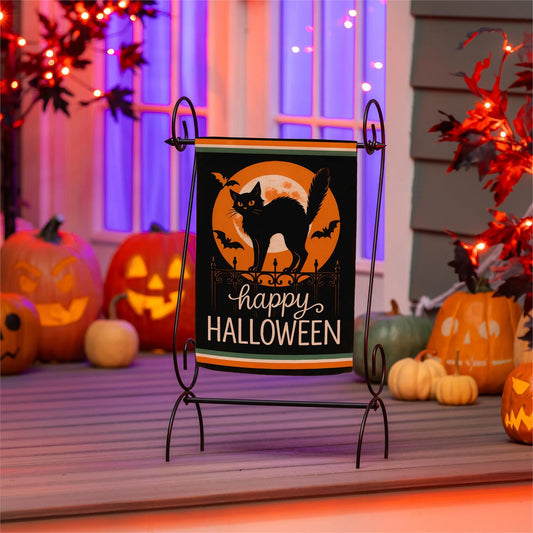 Moonlit Black Cat Suede Garden Flag