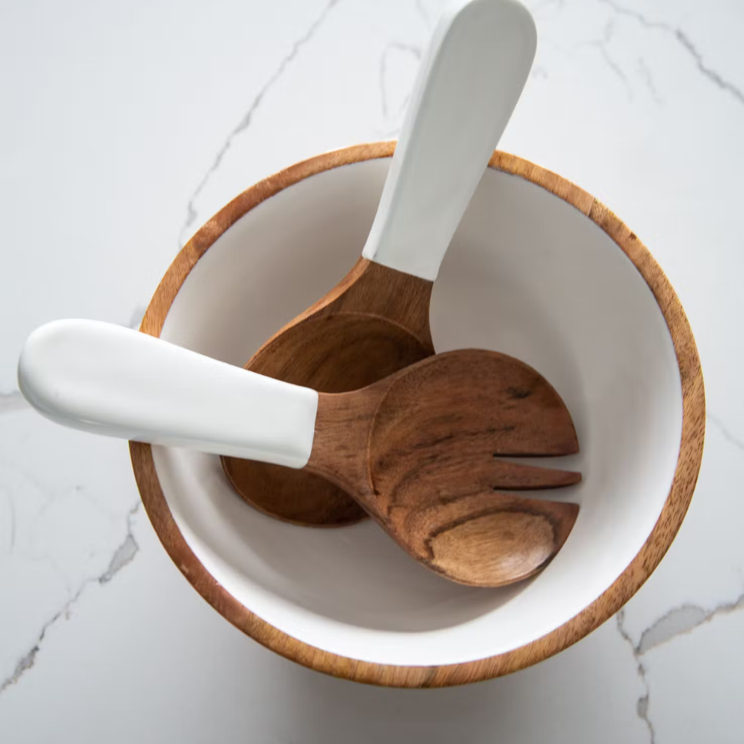 Acacia Wood Salad Servers · Wood + White