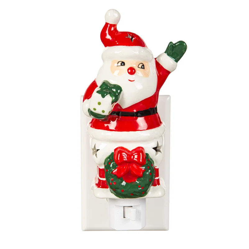 Ceramic Santa in Chimney with Star Cut-out Christmas Nightlight