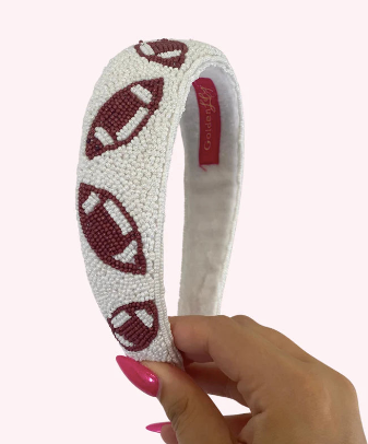 Embellished White Beaded Football Headband