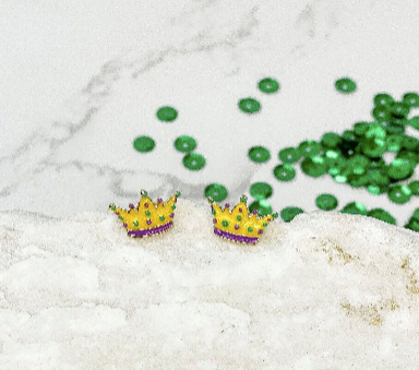 Mardi Gras Enamel Stud Earrings: Crown