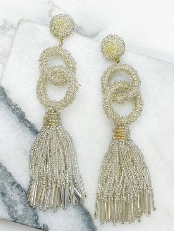 Seed Bead Linked Tassel Earrings