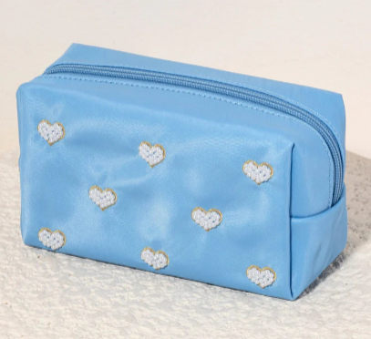 Shiraleah Pearl Hearts Blue Zip Pouch