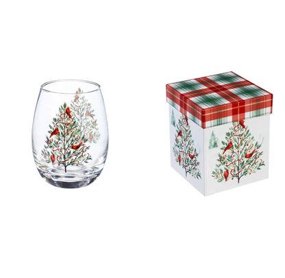 Stemless Wine Glass w/ Box, 17 OZ, Christmas Herit