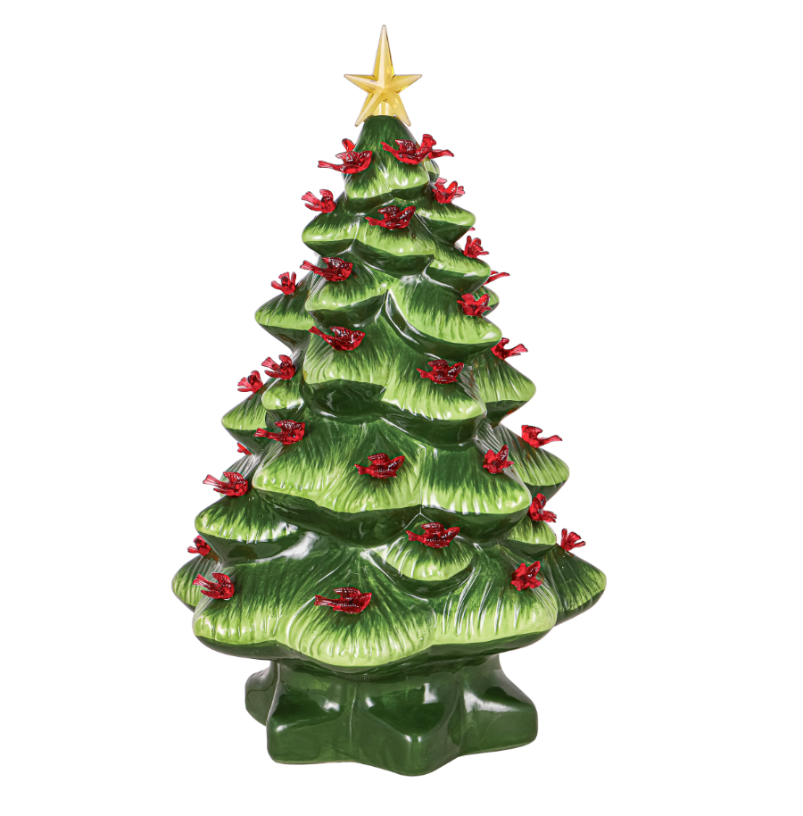 14" LED Ceramic Christmas tree w/Cardinal Lights Table Décor