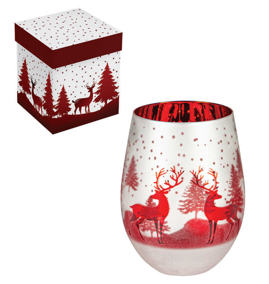 18oz Stemless Glass with Ion Plating and Etched Decoration, Red