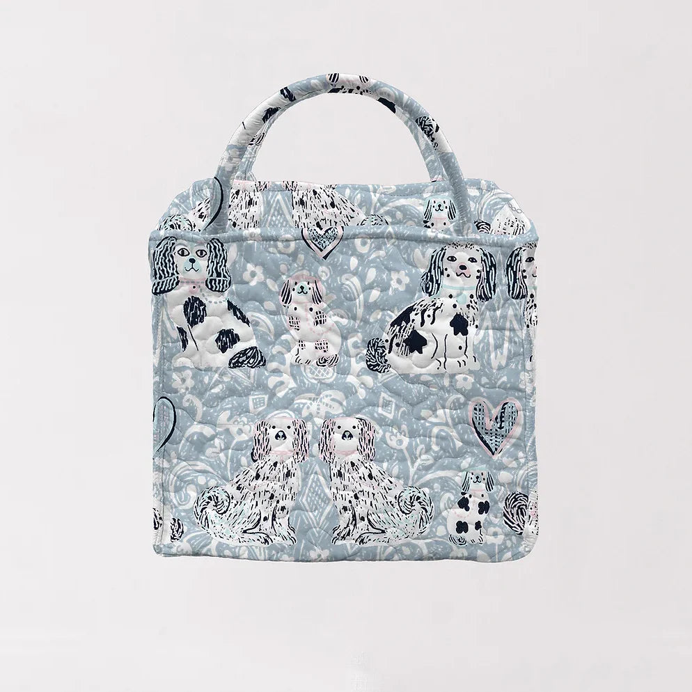 Small Quilted Tote: Foo Dogs in Light Blue