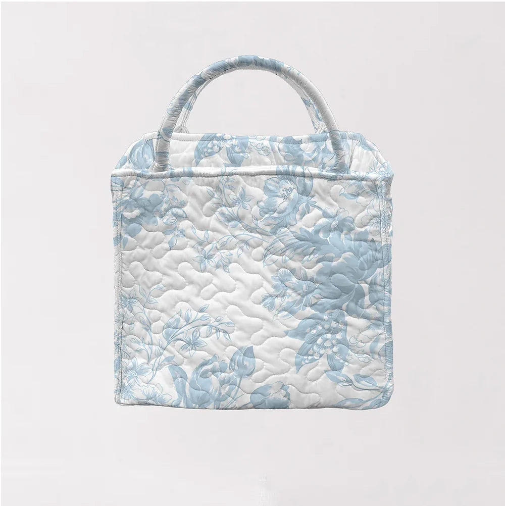 Small Quilted Tote: Light Blue Toile