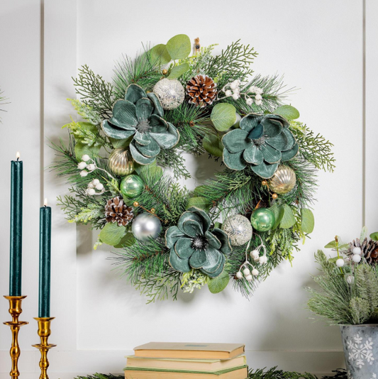 Shades of Green Wreath with Ornaments