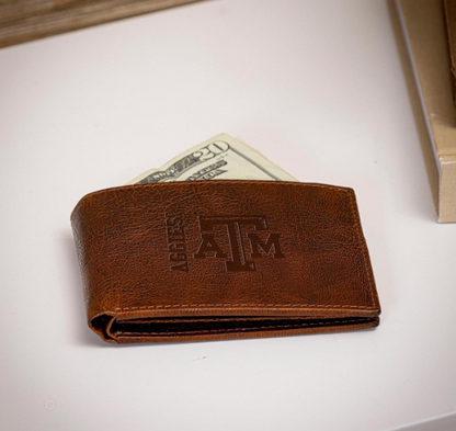 100% Genuine Tumbled Leather Passcase Bi-Fold Wallet - Brown