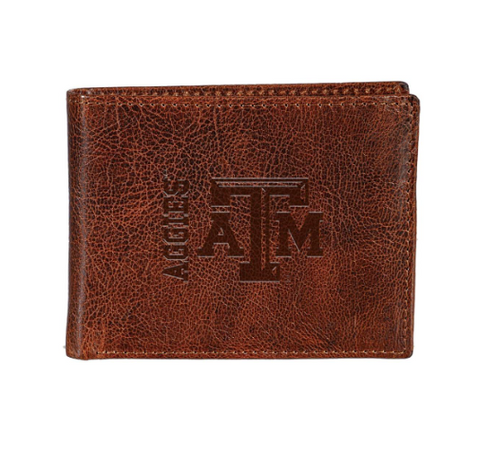100% Genuine Tumbled Leather Passcase Bi-Fold Wallet - Brown