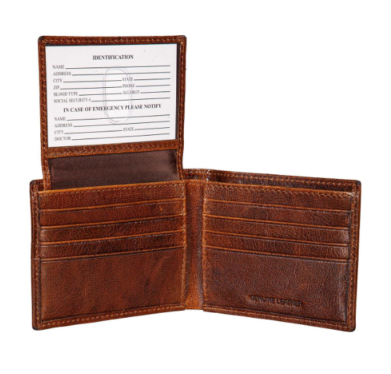 100% Genuine Tumbled Leather Passcase Bi-Fold Wallet - Brown