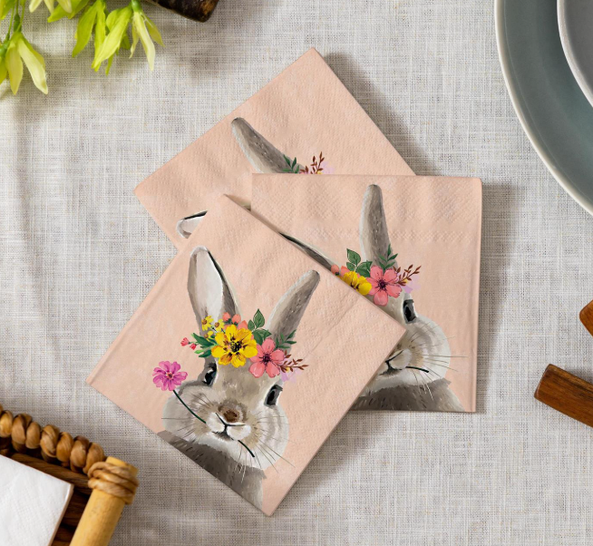 Bunny Blooms Paper Cocktail Napkin