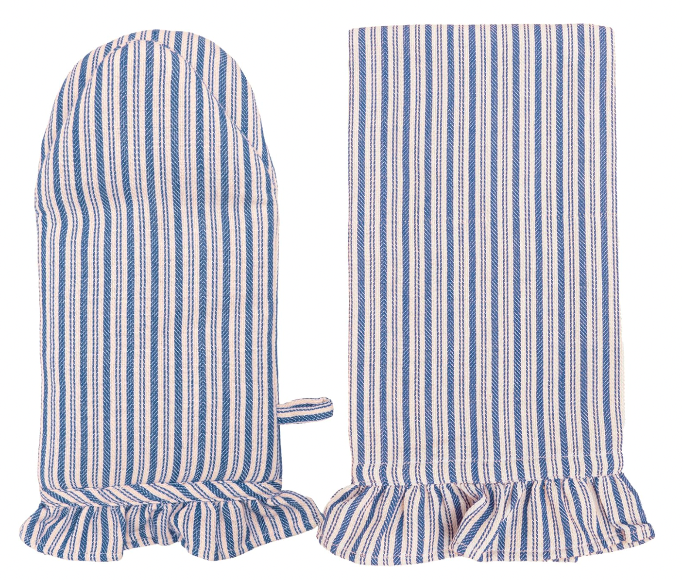 Blue Ticking Oven Mitt and Tea Towel Set