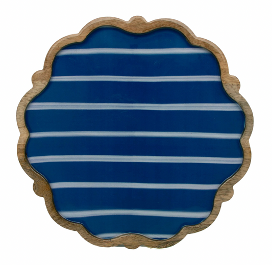 Blue Stripe Scalloped Platter by Boston International