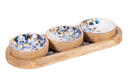 VivaStyle Gilded Meadow Wooden Tray with 3 Bowls