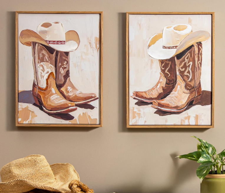 Boots And Hat Framed Canvas