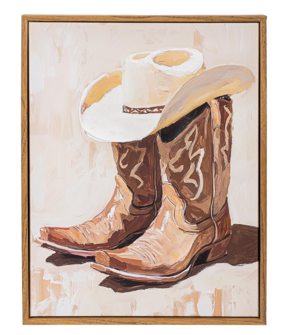 Boots And Hat Framed Canvas
