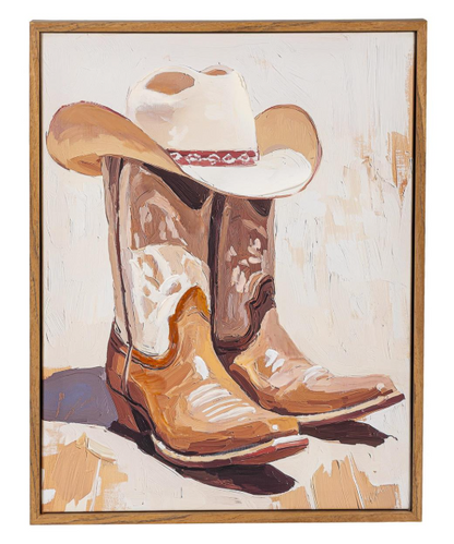 Boots And Hat Framed Canvas