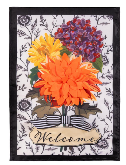 Fall Floral Toile Applique Flag, Garden
