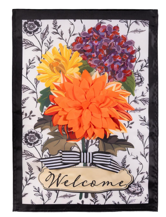 Toile Fall Floral Applique Garden Flag