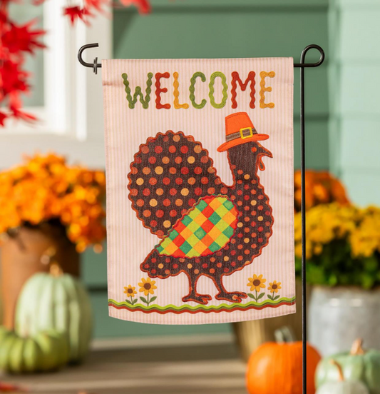 Welcome Appliquéd Turkey Garden Flag