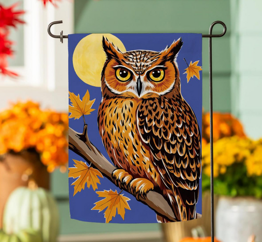 Moonlight Owl Suede Garden Flag