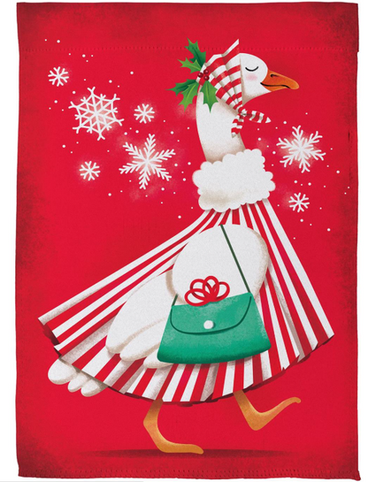 Prim Christmas Goose Suede Flag, Garden