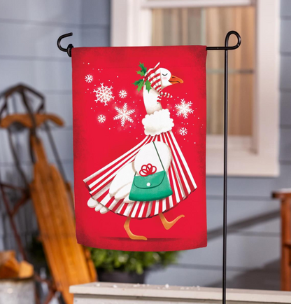 Prim Christmas Goose Suede Flag, Garden