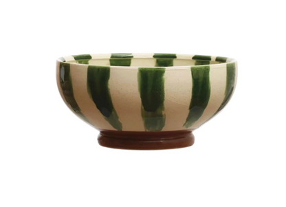 Round Striped Stoneware Bowl
