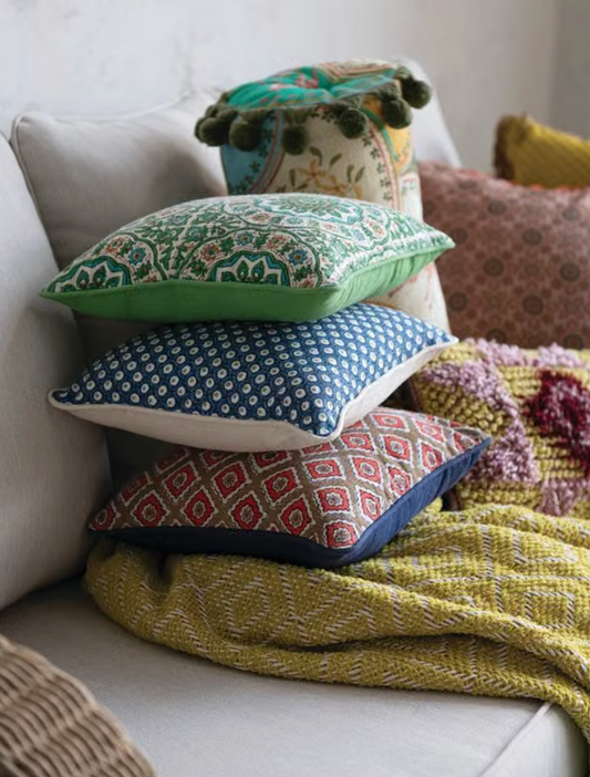 Square Cotton Block Print Pillow