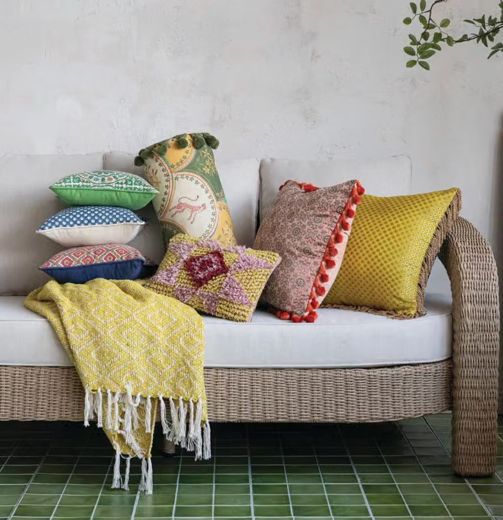 Square Cotton Block Print Pillow