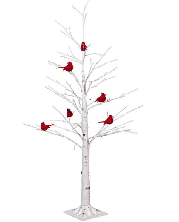 Snowbirds 48” Birch Tree And Cardinals Indoor And Outdoor LED