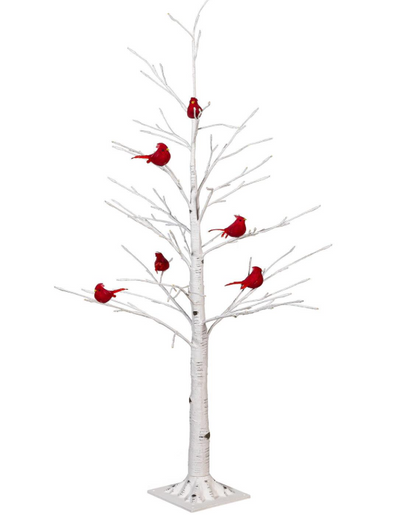 Snowbirds 48” Birch Tree And Cardinals Indoor And Outdoor LED