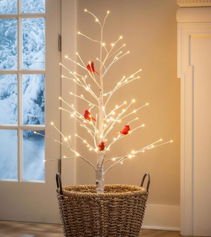 Snowbirds 48” Birch Tree And Cardinals Indoor And Outdoor LED