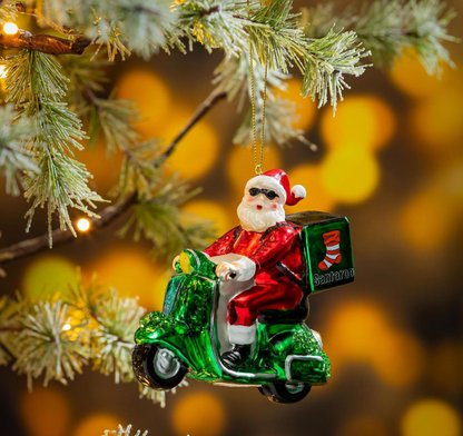 Santa on Scooter Ornament