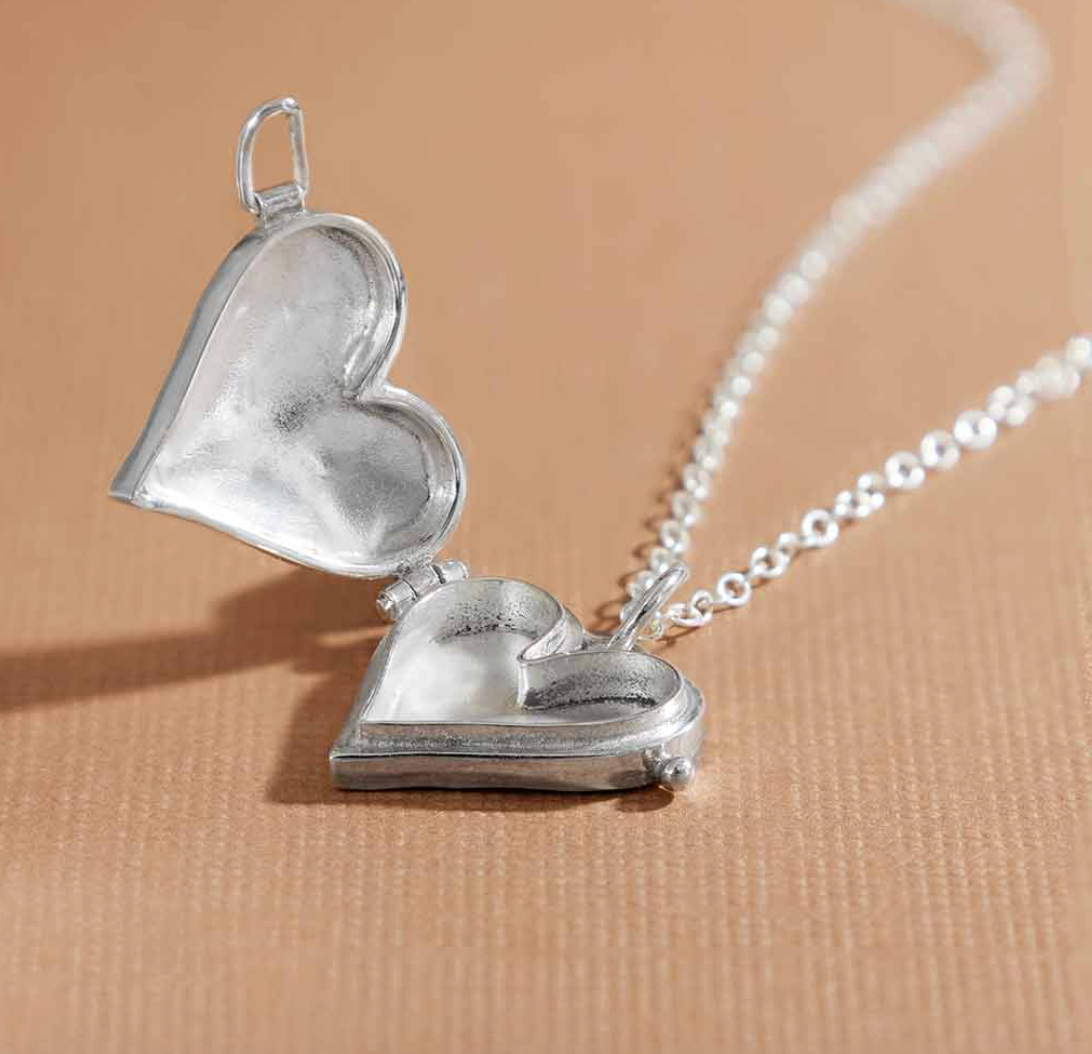 Sterling Silver Heart Locket Necklace with Hammer Finish