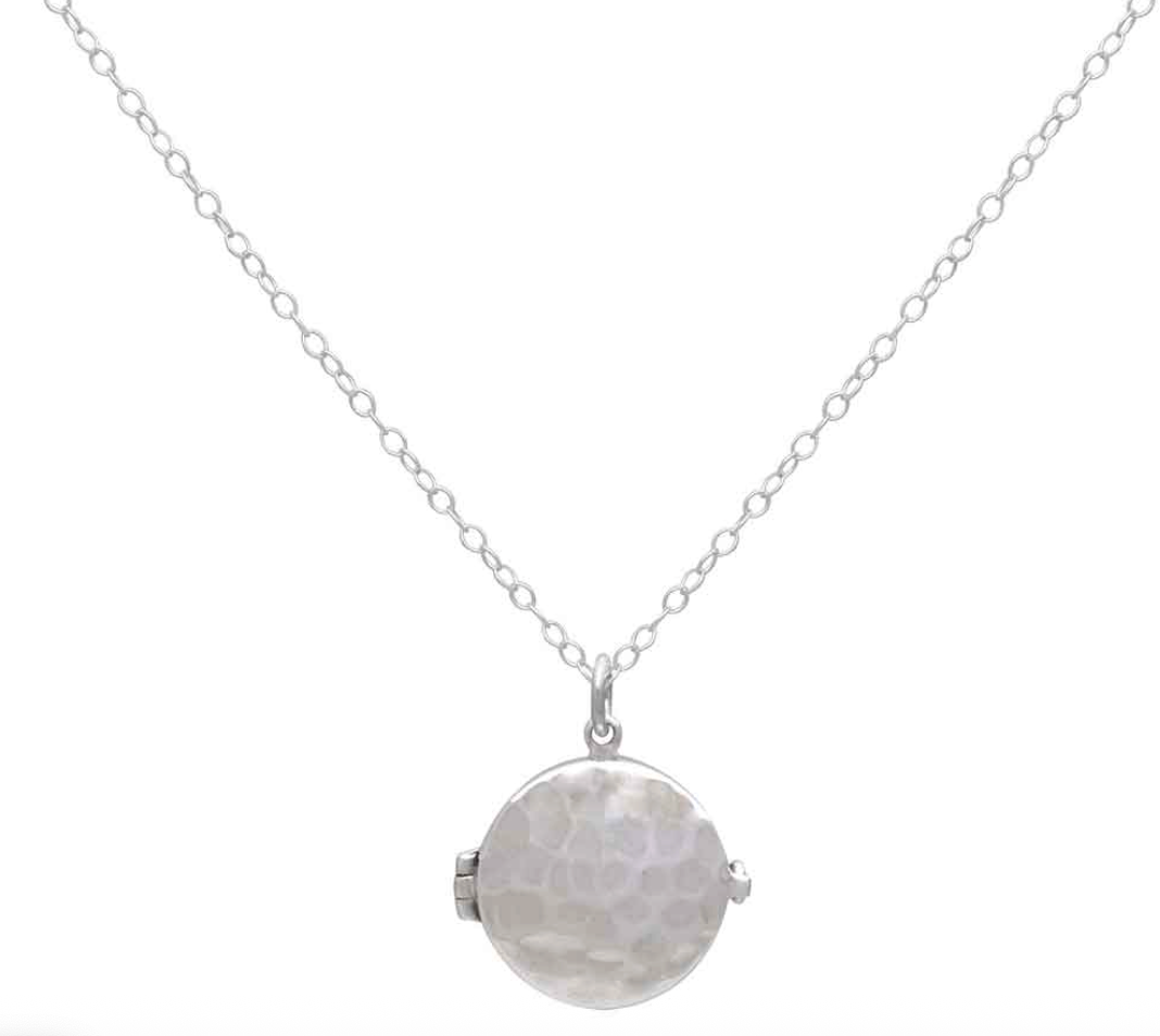 Sterling Silver Circle Locket Necklace with Hammer Finish