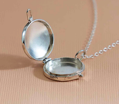 Sterling Silver Circle Locket Necklace with Hammer Finish