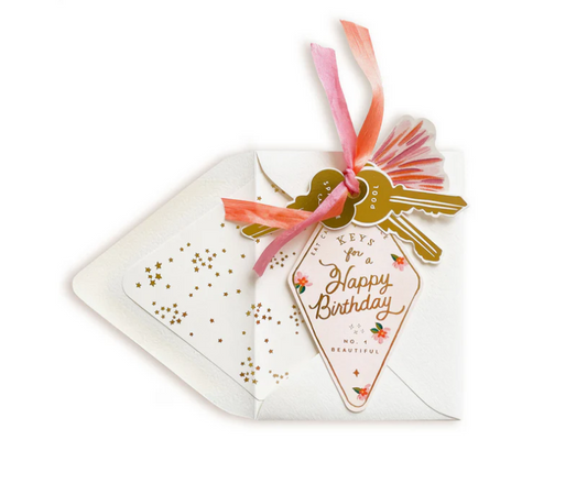 Happy Birthday Tag Card w/Silk Ribbon Tie