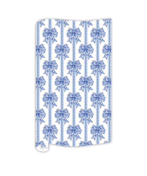Blue Chinoiserie Bows Stripes Wrapping Paper