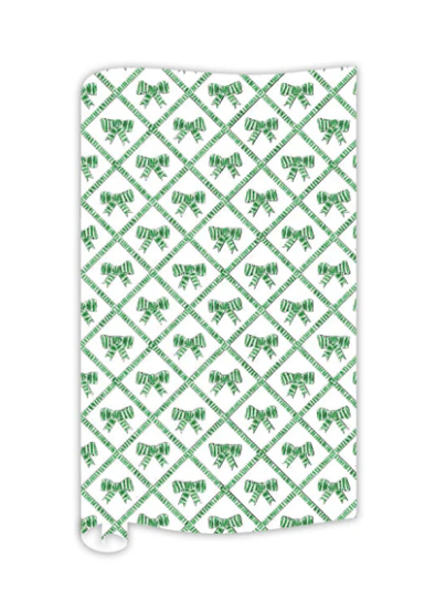 Green and White Striped Bow Trellis Wrapping Paper