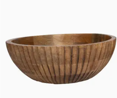 Mango Wood Ribbed Bowl
