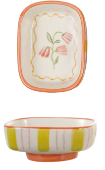 Hand-Painted Stoneware Footed Dish