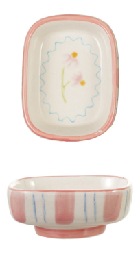 Hand-Painted Stoneware Footed Dish