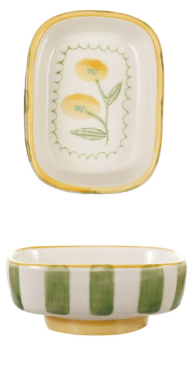Hand-Painted Stoneware Footed Dish
