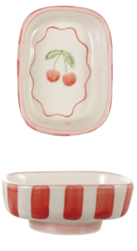 Hand-Painted Stoneware Footed Dish