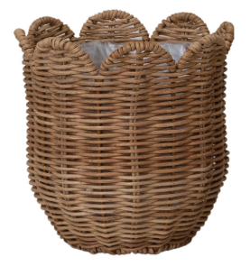 Hand-Woven Rattan Scalloped Planters